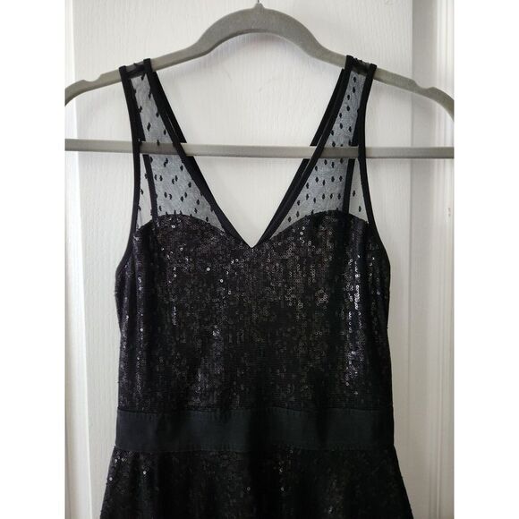 Express Sequin Dress Women's Black Mesh Overlay Sleeveless Side Zip Mini Size XS - Picture 4 of 11